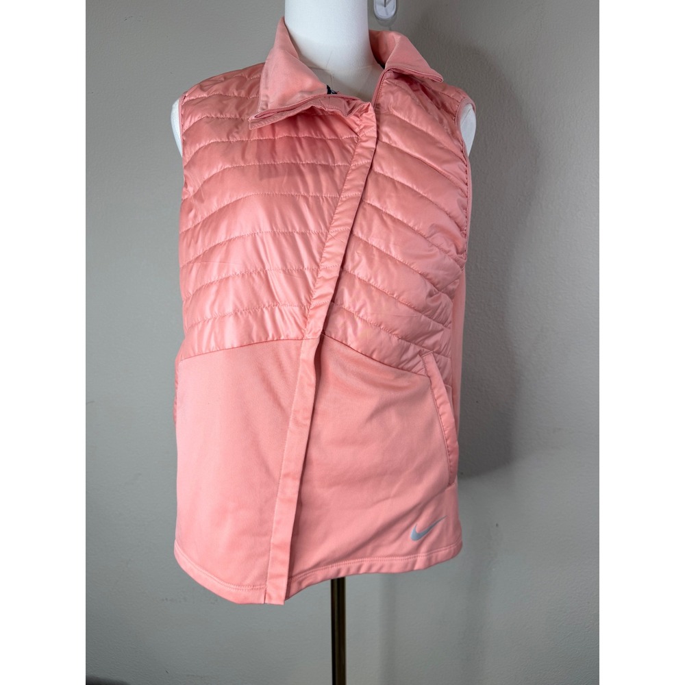Nike Running Aeroloft Hybrid Puffer Vest Coral Pink Asymmetrical Zip Womens M